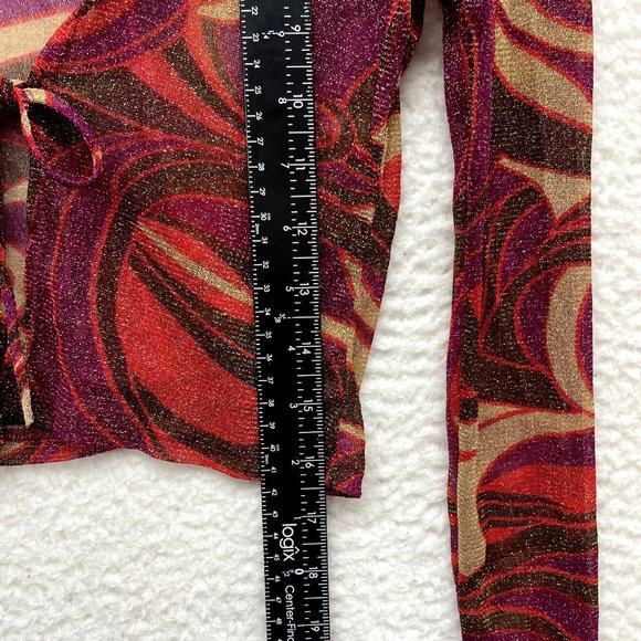 Crop Tie Front Cardigan Top M L Medium Large Womens Glitter Sparkly Mesh Pattern - Picture 6 of 8